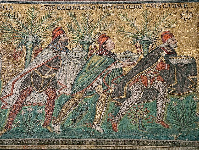 The Three Wise Men, from a mosaic in the Basilica of Sant'Apollinare Nuovo in Ravenna, Italy (pre-526 A.D.)