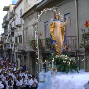 A Marian procession in San Cataldo, Sicily, for the Feast of the Assumption.