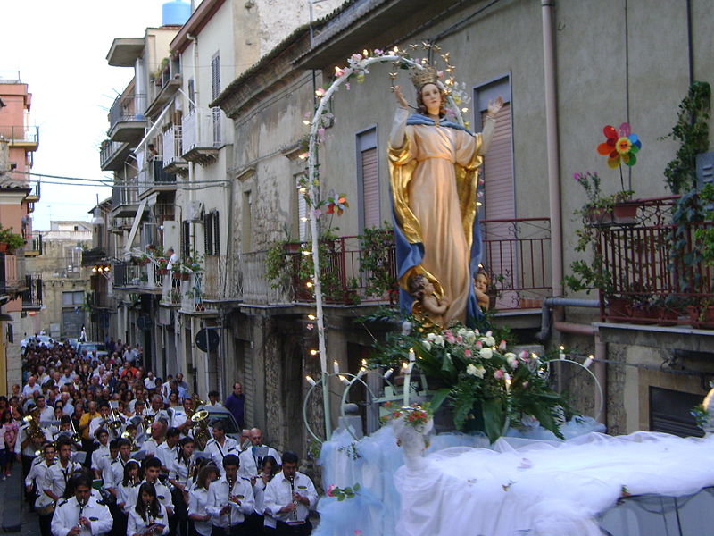 A Marian procession in San Cataldo, Sicily, for the Feast of the Assumption.