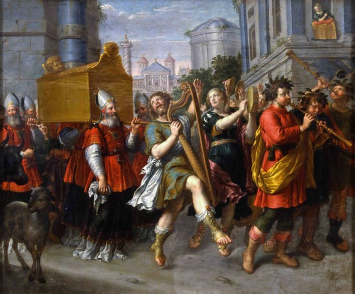 Pieter van Lint, The transfer of the Ark of the Covenant by the singing and dancing King David (17th c.)